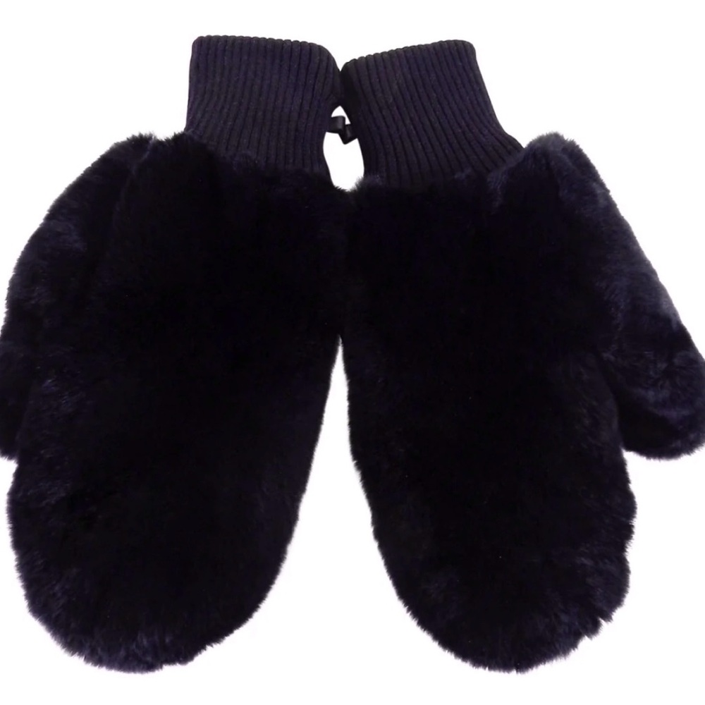 Tory Burch Rabbit Fur/Leather Quilted Mittens